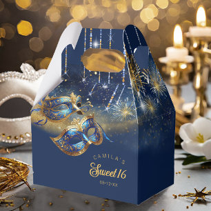 Masqueramasker Sweet sixteen Blue Guld ID1032 Presentaskar