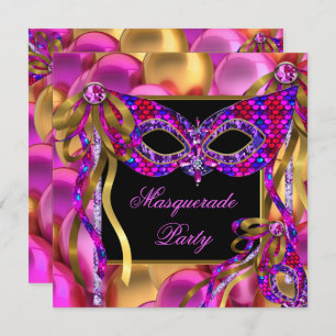 Masqueramaskers Rosa Lila Blue Birthday Inbjudningar