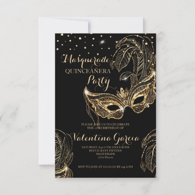 Masqueramaskmask glitter inbjudan (Framsida)