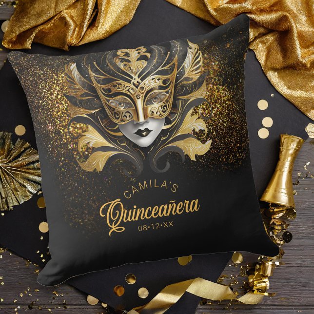 MasqueraMotif Quinceanera Black Guld V2 ID1031 Kudde (Skapare uppladdad)