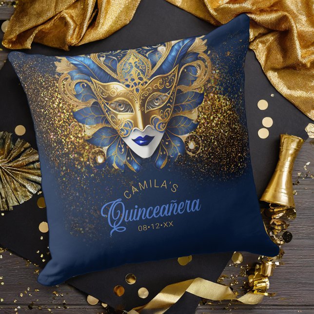 MasqueraMotif Quinceanera Blue Guld V2 ID1031 Kudde (Skapare uppladdad)
