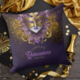 MasqueraMotif Quinceanera Lila Guld V2 ID1031 Kudde