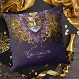 MasqueraMotif Quinceanera Lila Guld V2 ID1031 Kudde