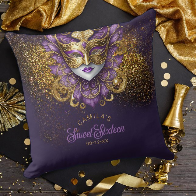 MasqueraMotif Sweet 16 Lila Guld V2 ID1032 Kudde (Skapare uppladdad)