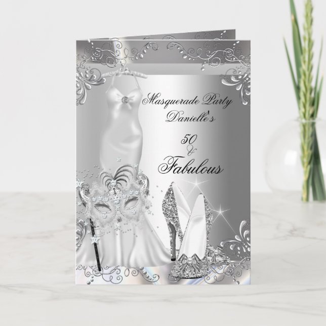 MasqueraParty Fabulous 50 Birthday Silver Inbjudan (Framsida)