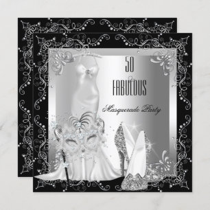 MasqueraParty Fabulous 50 Birthday Silver Inbjudningar
