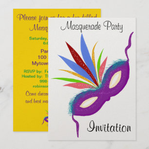 MasqueraParty Lila Feasted Mask Inbjudningar