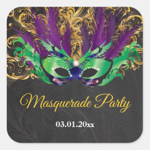 MasqueraParty Magic Night Grönt Lila Guld Fyrkantigt Klistermärke