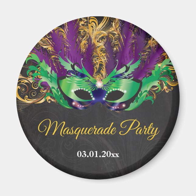 MasqueraParty Magic Night Grönt Lila Guld Magnet (Framsidan)