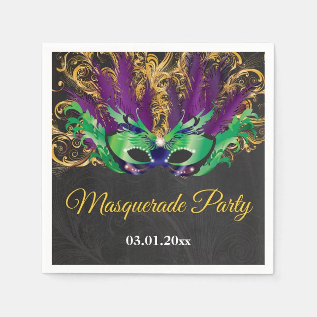 MasqueraParty Magic Night Grönt Lila Guld Pappersservett (Framsidan)