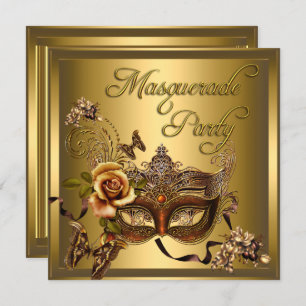MasqueraParty Mask Guld Black Birthday Inbjudningar