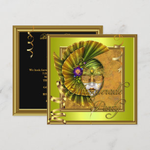 MasqueraParty Mask Guld Black Birthday Inbjudningar