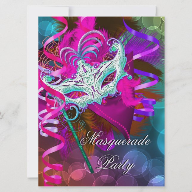 MasqueraParty Mask Teal Rosa Metallic 2 Inbjudningar (Framsida)