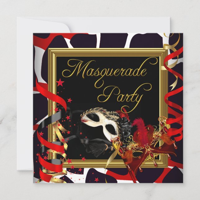MasqueraParty Masks Guld Vild Red Black Inbjudningar (Framsida)