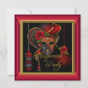 MasqueraParty Red Mask Guld Black Birthday Inbjudningar