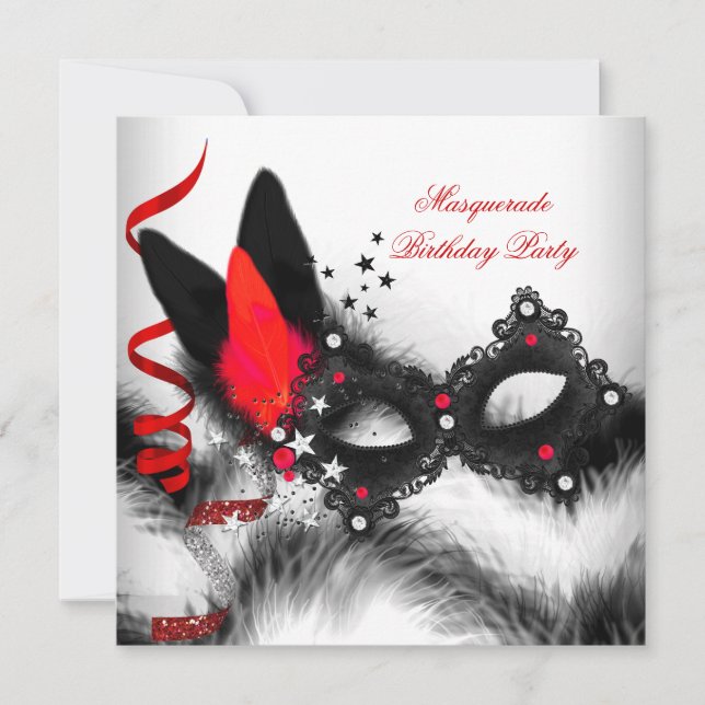 MasqueraParty Red White Black Mask Inbjudningar (Framsida)
