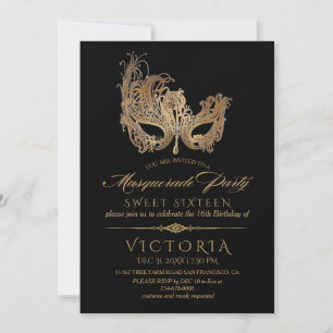 MasqueraParty Sweet sixteen Guld Mask Inbjudningar