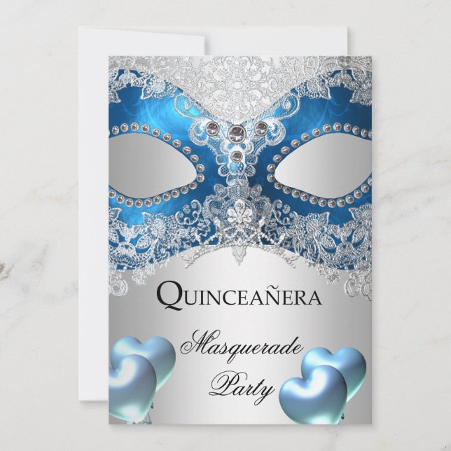 MasqueraQuinceanera 15 Blue Födelsedagsfest Inbjudningar (Framsida)