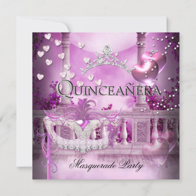MasqueraQuinceanera 15 Rosa Party Inbjudningar (Framsida)