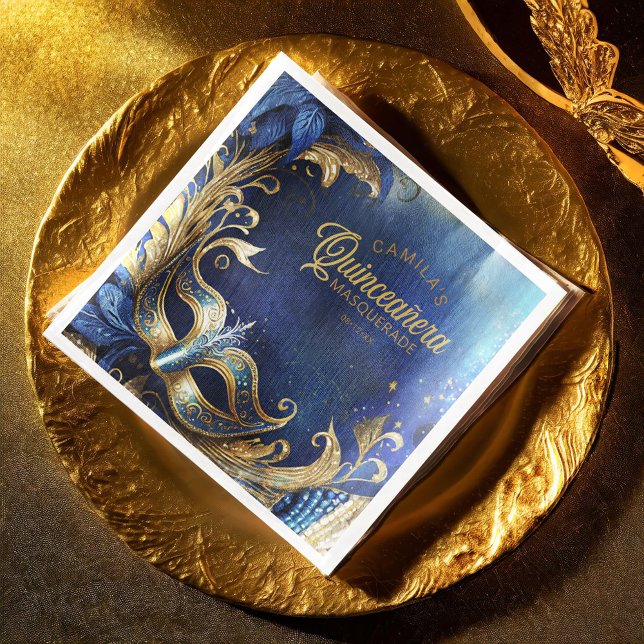 MasqueraQuinceanera Blue Guld ID1031 Pappersservett (Skapare uppladdad)