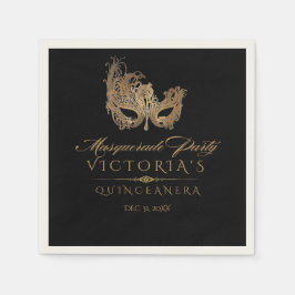 MasqueraQuinceanera Chic Black Guld Pappersservett