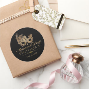 MasqueraQuinceanera Chic Black Guld Runt Klistermärke