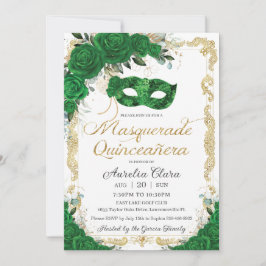 MasqueraQuinceañera Emerald Grönt Blommigt Guld Inbjudningar