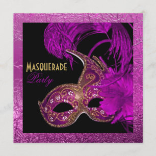 Masqueraquinceañera party lila guld foil inbjudningar