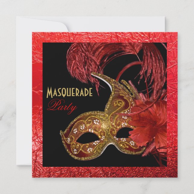 MasqueraQuinceañera party röd folie Inbjudningar (Framsida)