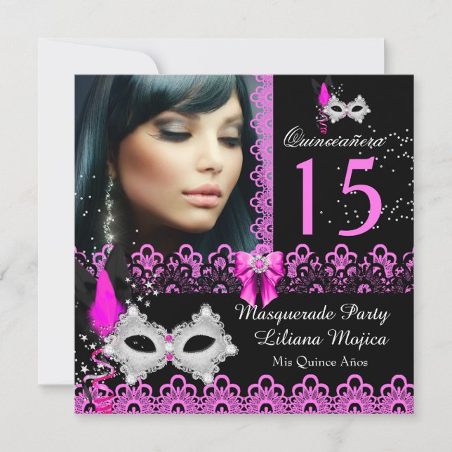 MasqueraQuinceanera Party Shock rosa Snöre Inbjudningar (Framsida)