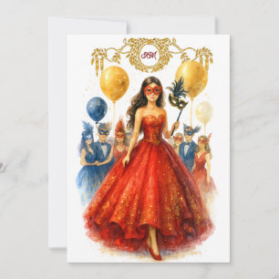 MasqueraQuinceañera Ruby Red Guld Boll Gown Inbjudningar