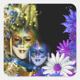 Masqueraquinceanera Venetian masks Fyrkantigt Klistermärke