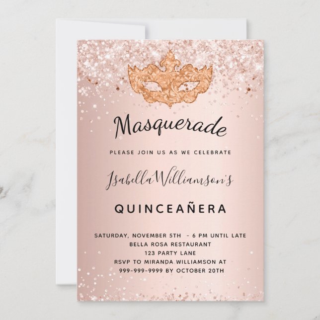 Masqueraro guld glitter Quinceanera Inbjudningar (Framsida)