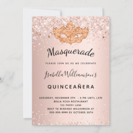 Masqueraro guld glitter Quinceanera Inbjudningar