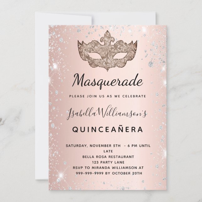 Masqueraro guld silver glitter Quinceanera Inbjudningar (Framsida)