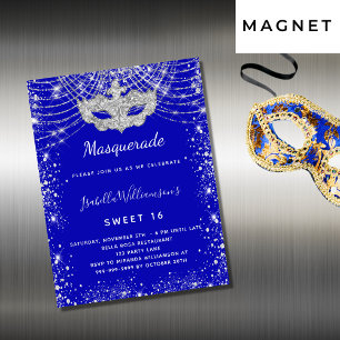 Masqueraroyal blue Sweet 16 inbjudningsmagnet