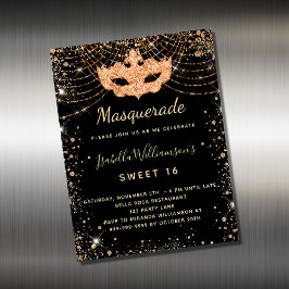 Masquerasvart guld Sweet 16 inbjudningsmagnet