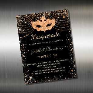 Masquerasvart guld Sweet 16 inbjudningsmagnet
