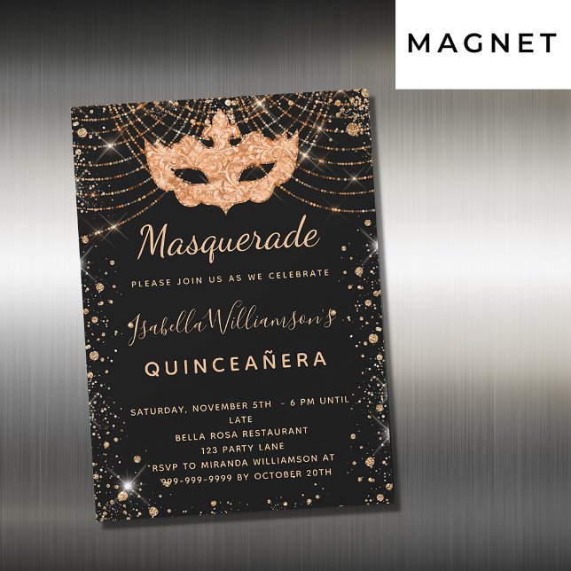 Masquerasvart Quinceanera-inbjudningsmagnet (Skapare uppladdad)
