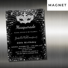 Masquerasvart silver lyxolja födelsedagsfest magnetisk inbjudningskort