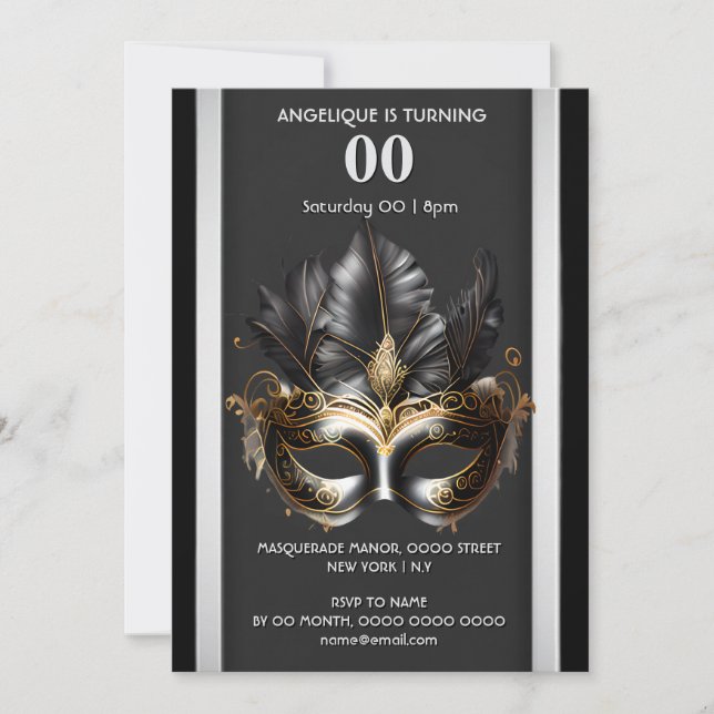 Masqueratemat karneval Black silver ludder mas Inbjudningar (Framsida)