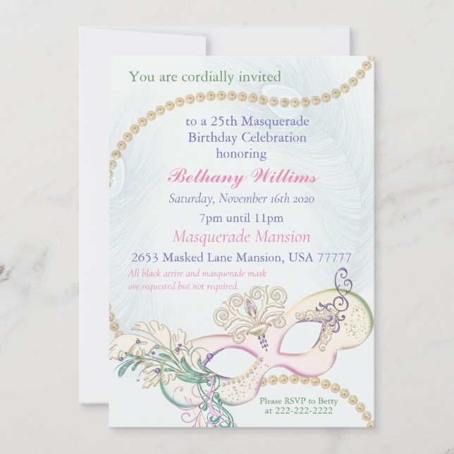 Masquering Mardi Gras Carnival Pastel Winter Boll Inbjudningar (Framsida)