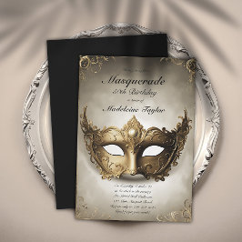 Masquuppad Antique Guld Venedig Mask 50:e födelsed Inbjudningar
