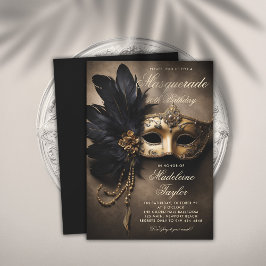 Masquuppad Black Guld Mask Moody 50:e födelsedagen Inbjudningar