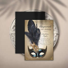 Masquuppad Black Guld Venice Mask 50:e födelsedage Inbjudningar