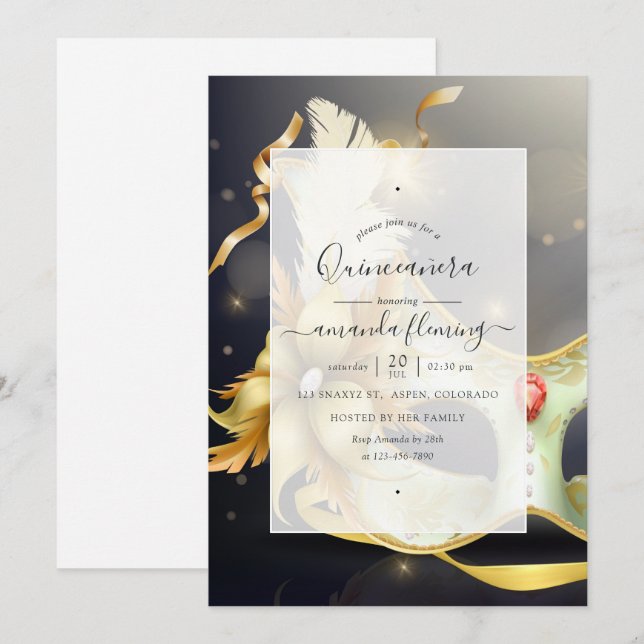 Masquuppad Quinceañera-inbjudan Inbjudningar (Fram/baksida)