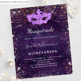 Masquuppad Quinceanera lila budget inbjudan Flygblad
