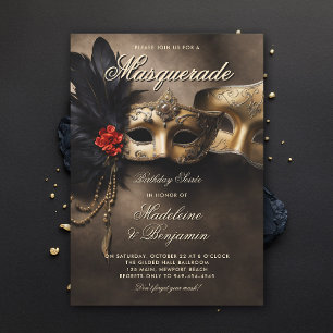 Masquuppad Soiree Venetian Mask Duo 50:e födelseda Inbjudningar