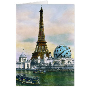 Mässa 1889 för Paris frankrikevärld - vintage Hälsningskort