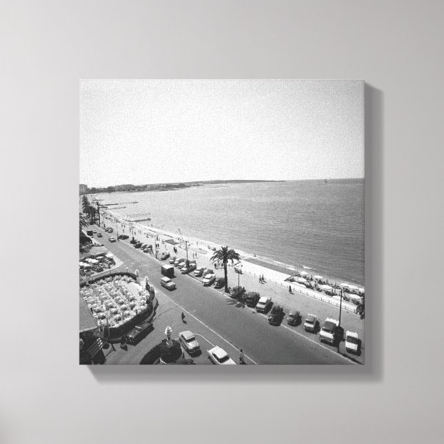 Massa på strand B&W-upphöjd vy Canvastryck (Framsida)
